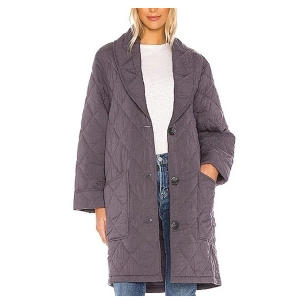 Free People Women's XS Oversized Gray Quilted Happy Day Dreamer Jacket